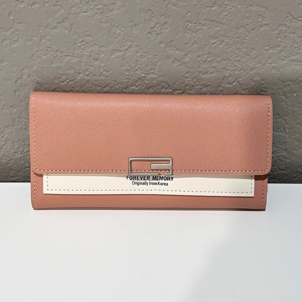 Forever Memory Pink/White Colorblock Checkbook Wallet, ID Window, Zip Coin